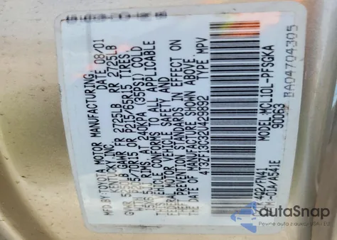 2002 Toyota Sienna Le z USA, uszkodzony, nr VIN 4T3ZF13C32U429892